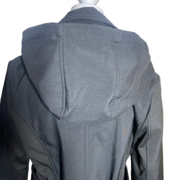 Classic Black Double-Breasted Trench Coat with Hood Water Resistant & Wind Proof - Picture 5 of 16